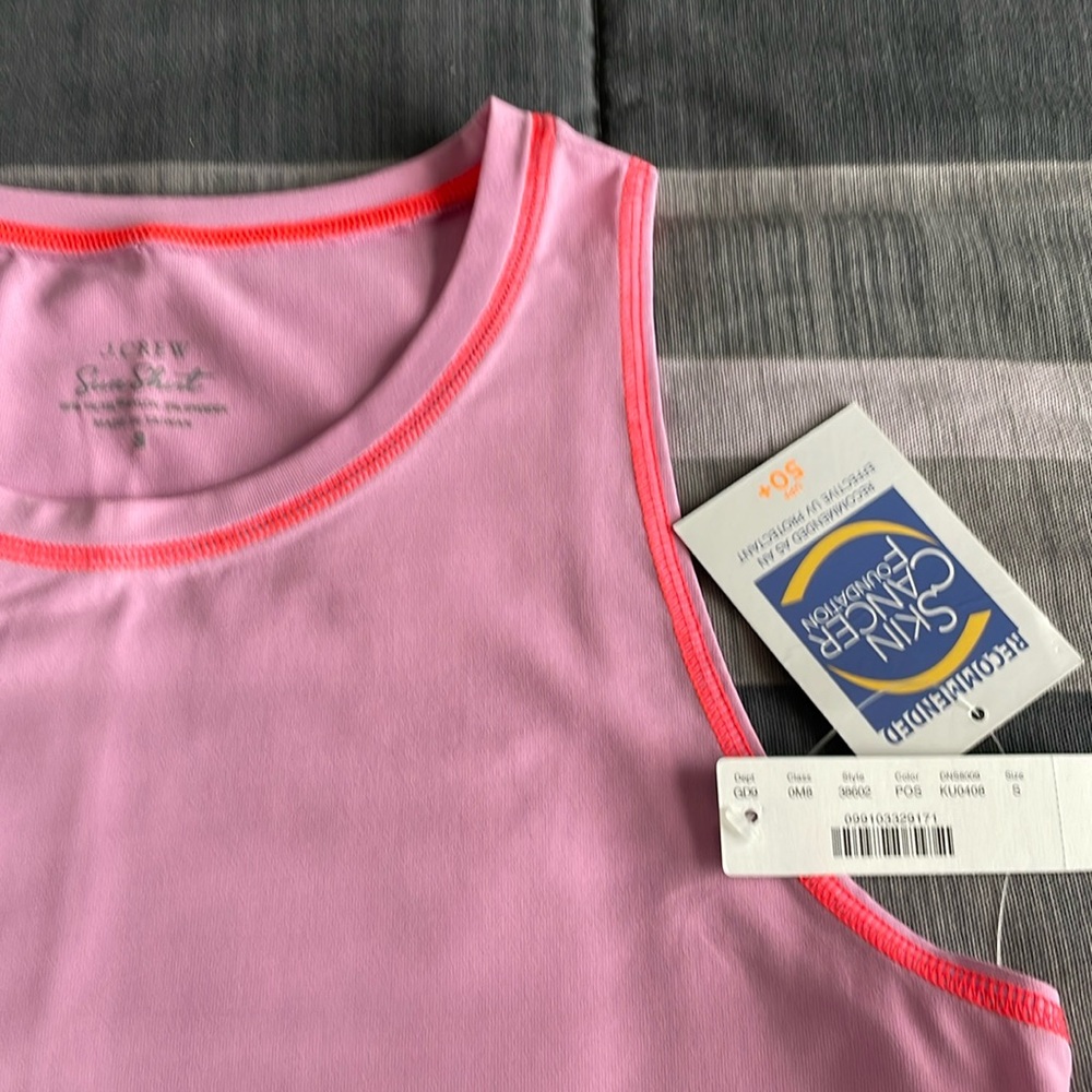 J Crew Sleeveless Sun Shirt in Frosted Pink with Neon Coral trim size Small - Picture 3 of 3